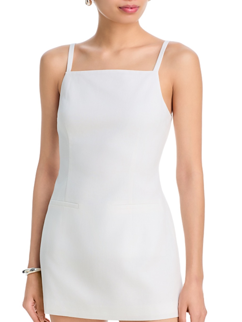 Aqua White Square-Neck Slip Dress with Slim Straps